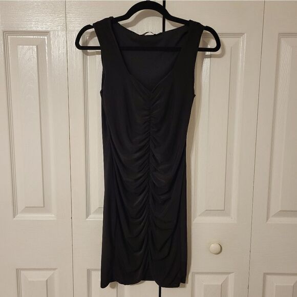 NWT Pretty Little Thing Black silky ruched front square neck bodycon dress - Picture 1 of 7